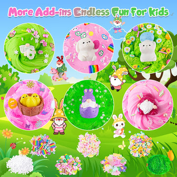 Lawoho 6 Packs Bunny Pink Slime Kit -Cloud Clear Butter Slimes With Easter Charms & Add-Ins, Soft Fluffy Slimes Kits For Girls &