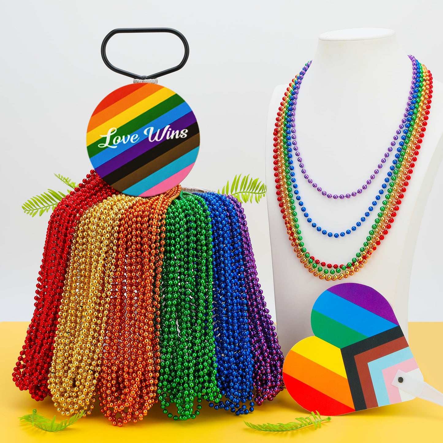 Eoboh 72Pcs Pride Beads Stuff, Pride Lgbtq Bead Necklace Accessories Bulk, Metallic 6 Kinds Of Rainbow Bead Necklace, Gay Lesbia