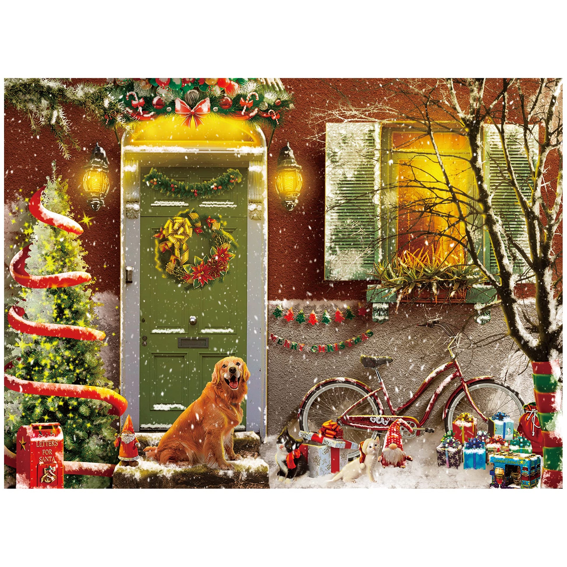 Lavievert Jigsaw Puzzle 500 Piece Puzzle For Adults And Kids - Christmas On Doorstep, Smiling Golden Retriever