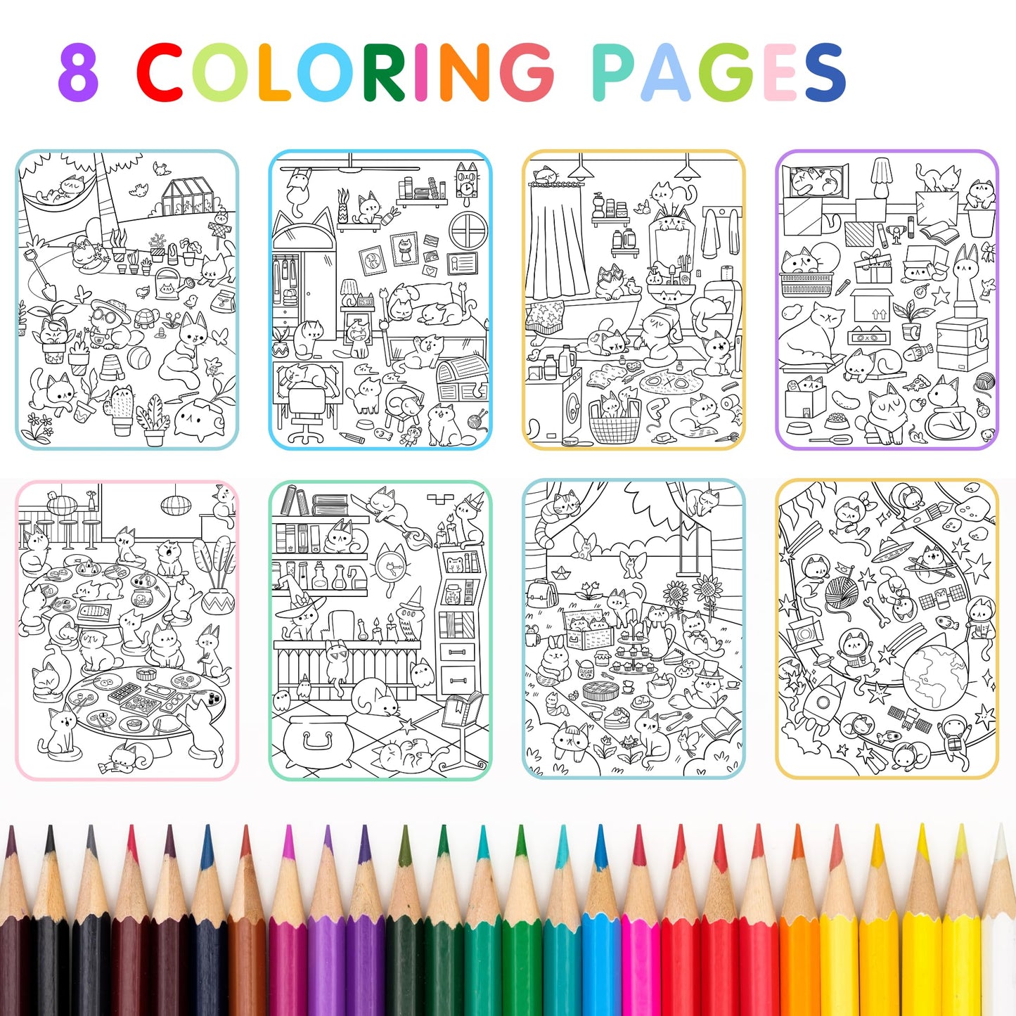 Land Of Cats Sticker + Coloring Book (300+ Cat Stickers For Kids & 8 Scenes) By Cupkin - Side By Side Activity Book Design - Cat