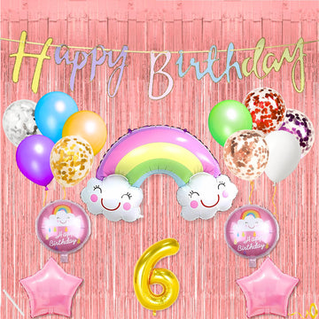 6Th Rainbow Theme Happy Birthday Banner Decoration Multicolour For 6 Year Baby Boys Girls Kids 5 Pc Rainbow 10 Pc Multicolor Bal