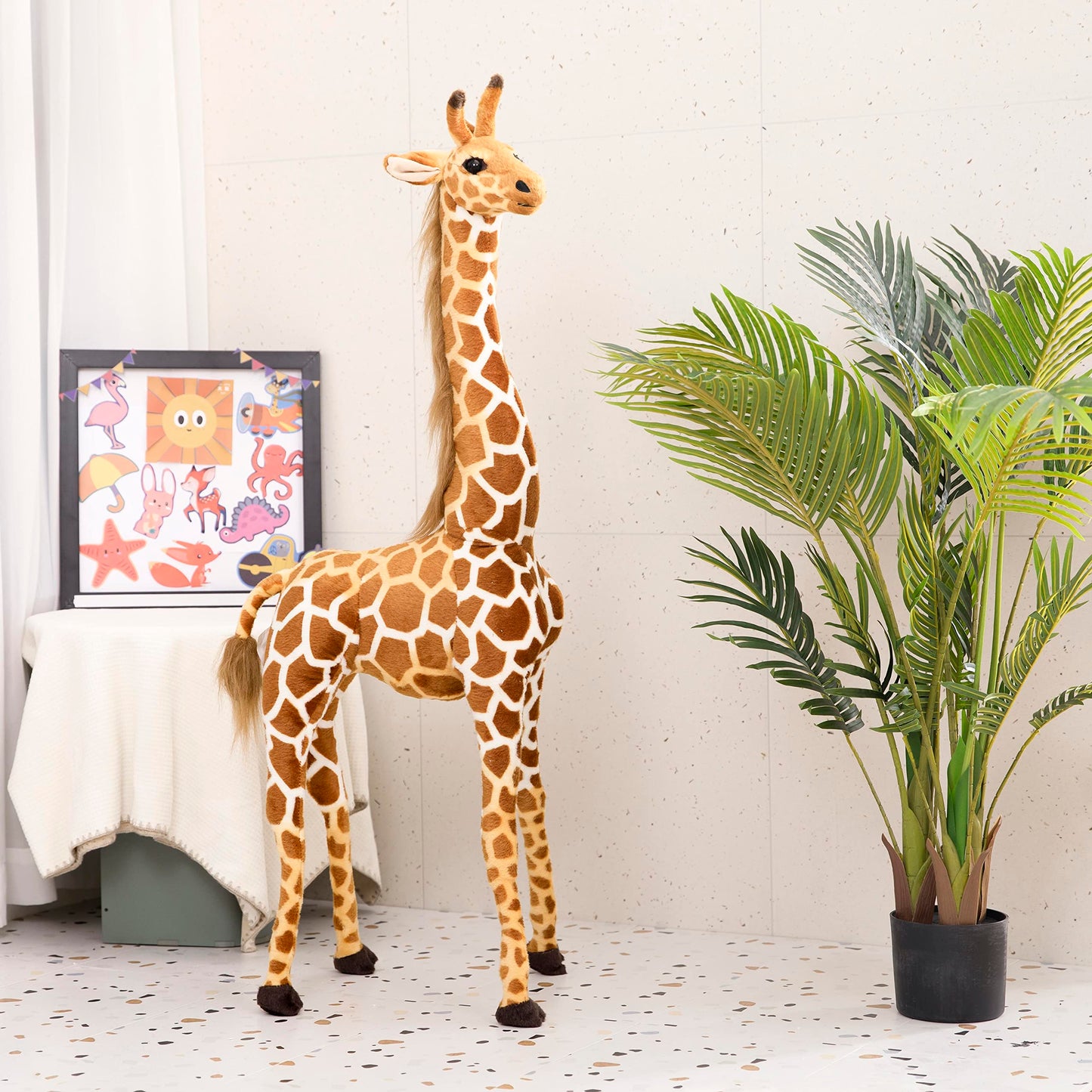 Brinjoy Giant Giraffe Stuffed Animal Set, 47 Inch Large Plush Giraffe Toy With Bird&Basket&Leaves&Card, Big Lifelike Standing Giraffe For Girls Boys