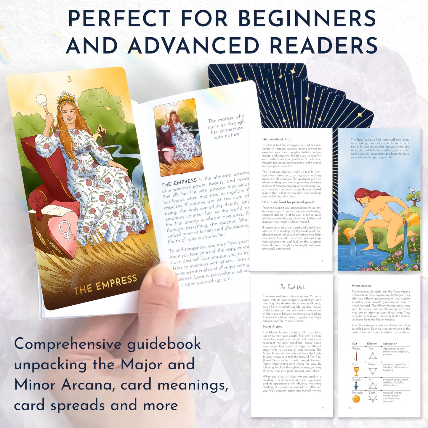 Ryve Awaken Tarot Cards Borderless With Guide Book - Modern Tarot Deck Inspired By The Rider Waite Tarot Deck - Tarot Cards For Beginners And Professionals, Beginner Tarot Decks With Guidebook