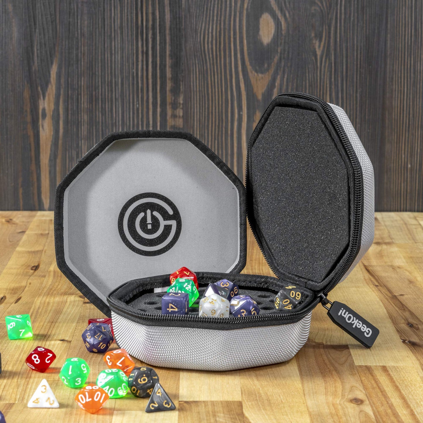 Geekon Protective Padded Dice Case & Integrated Felt Dice Tray For Board Games, Tabletop Games And Rpgs - Holds & Protects Over 75 Dice! Perfect For Game Night! (Gray)