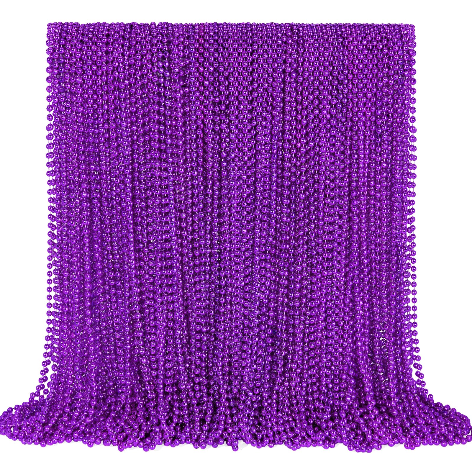 YAXINRUI 144 PCS Purple Bead Necklaces, Purple Mardi Gras Beads, Halloween Beads Necklaces, 33 Inch Round Beaded Necklaces Costu