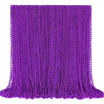YAXINRUI 144 PCS Purple Bead Necklaces, Purple Mardi Gras Beads, Halloween Beads Necklaces, 33 Inch Round Beaded Necklaces Costu