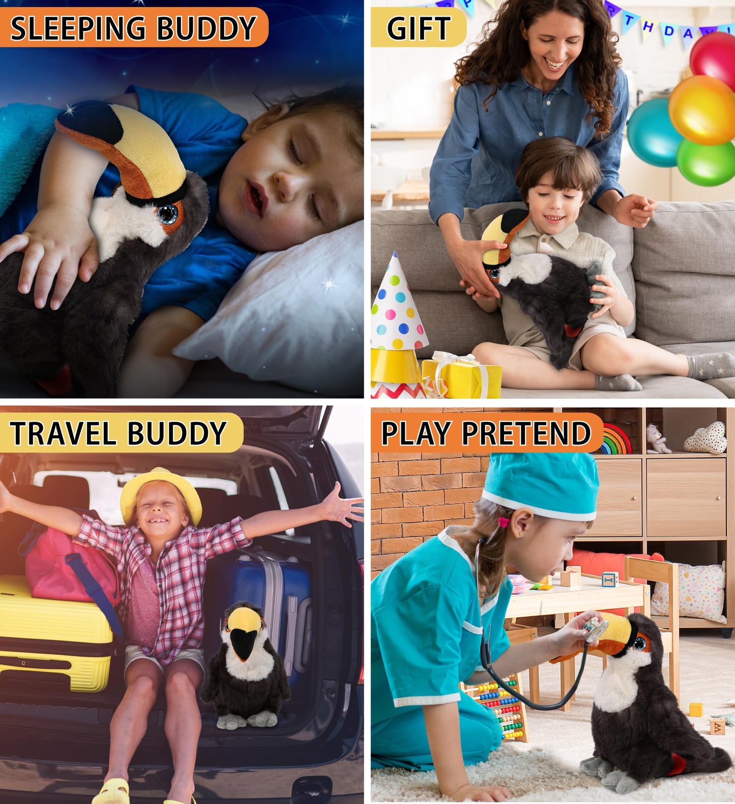 DolliBu Toucan Plush - Super Soft Toucan Stuffed Animal  Cute Tropical Rainforest Animals Figures Bird Plush Toy for Boys and Girls  Adorable Toucan Bird Toy for Kids  Teens  and mature-themeds - 8 Inches