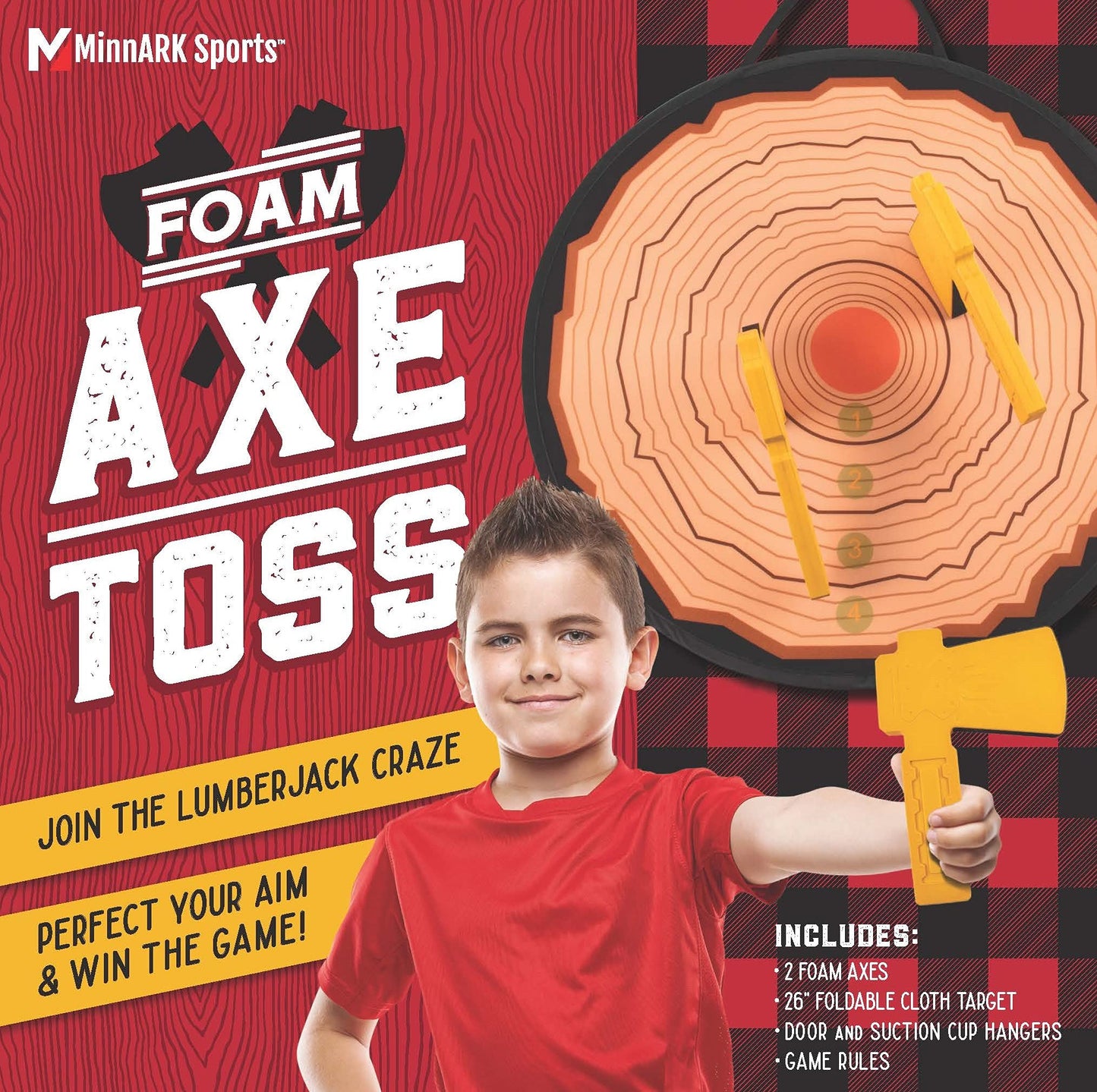 MinnARK Sports MinnARK Foam Axe Toss: Foam Axe tossing Game for Kids/Families - Includes Two Lightweight Axes with Easy Stick Target
