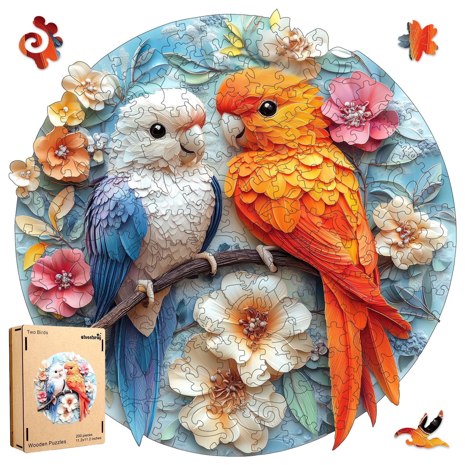 Wooden Puzzles for mature-themeds  Parrots Flower Wooden Jigsaw Puzzles 500pcs 16.5x16.9in  Royal  Unique Shape Animal mature-themed Puzzles  Irregular Wood Puzzles Creative Gift for mature-themeds and Kids Family Game