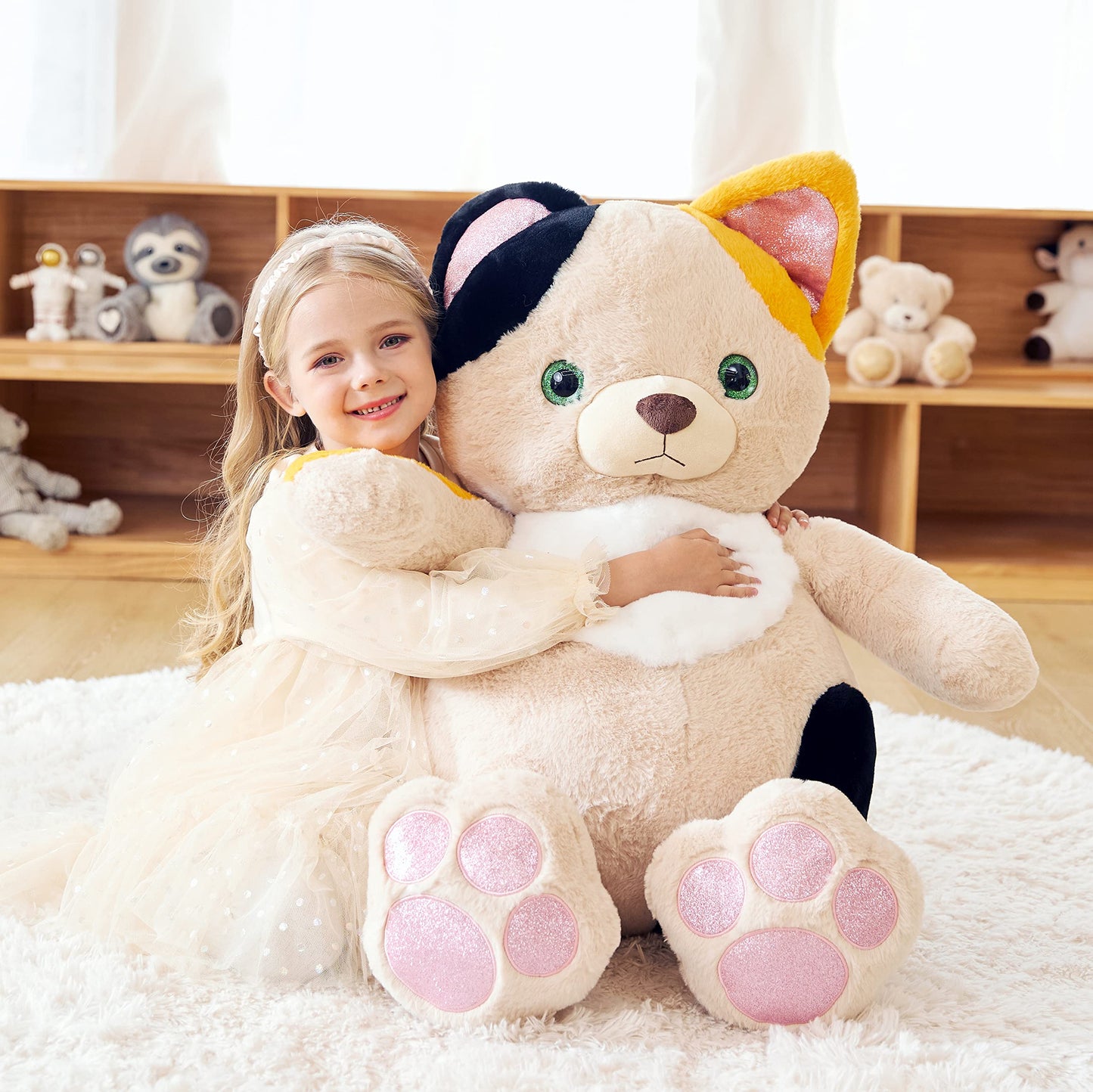 EARTHSOUND Giant Cat Plush Toy - 30" Jumbo Soft Stuffed Animal, Cute Fluffy Polyester Kitten, Model 2236535, Perfect Gift for Kids