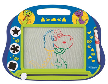 LEXiBOOK, Dinosaur, Multicolor Magic Magnetic Drawing Board, Artistic Creative Toy for Girls and Boys, Stylus Pen and Stamps, Bl