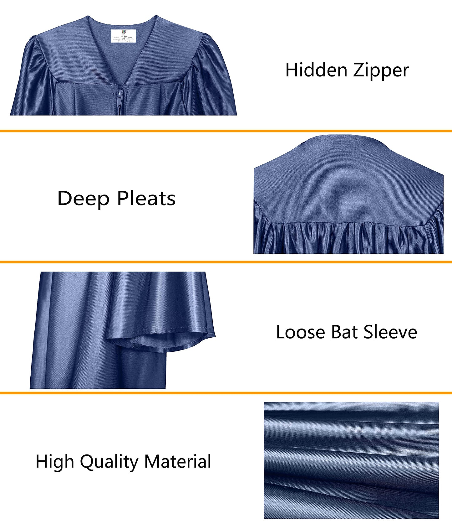 Gradplaza Shiny Choir Robe Kindergarten Preschool Graduation Gown Shiny Graduation Gown For Kids Navy Size 33