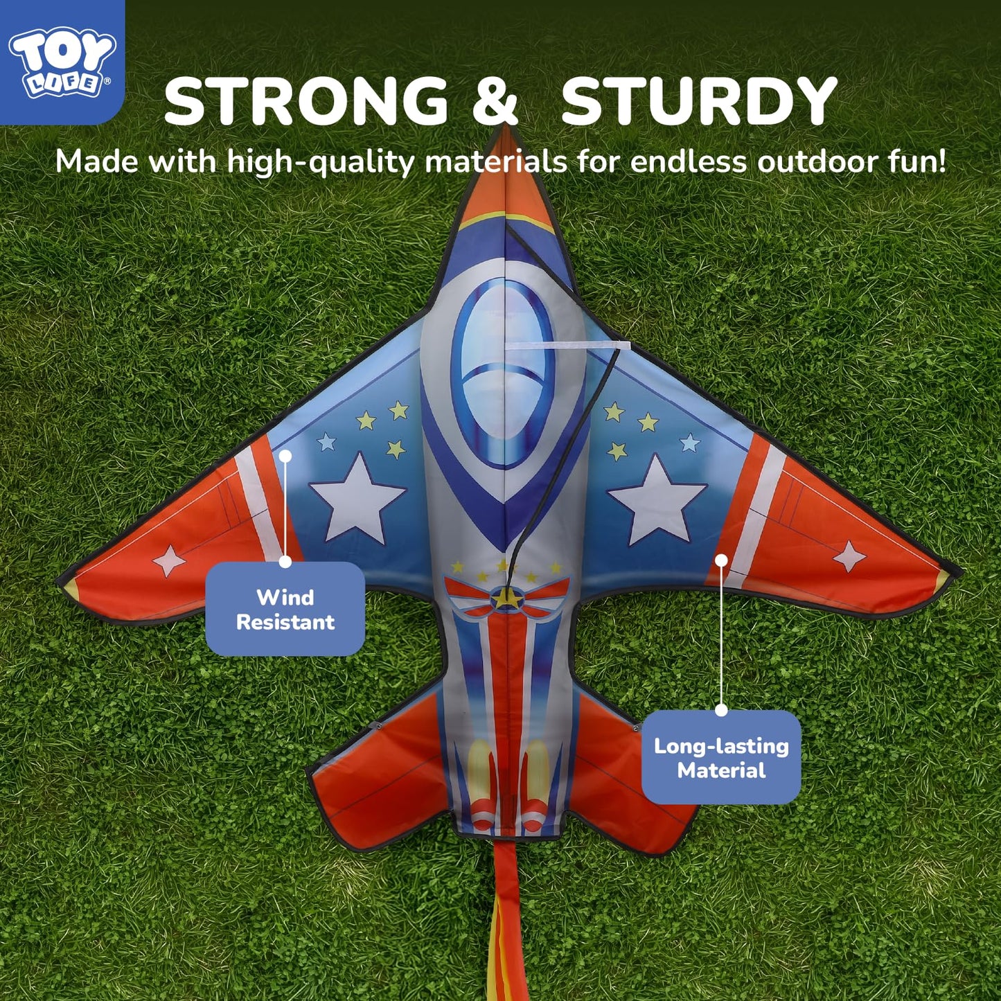 TOY Life 2Pack Kites for Kids Ages 4-8  Kite mature-themed  Easy to Fly Large Fighter Jet Kite for Outdoor Fun  Durable Ripstop Fabric with 300ft String  Perfect Beach & Park Toy for Boys & Girls
