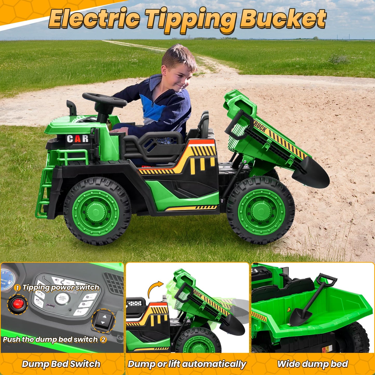 Joyracer 24V 2 Seater Ride On Dump Truck, Kids Electric Car W/2X200W Powerful Motors, Ride On Construction Vehicles W/Electric D