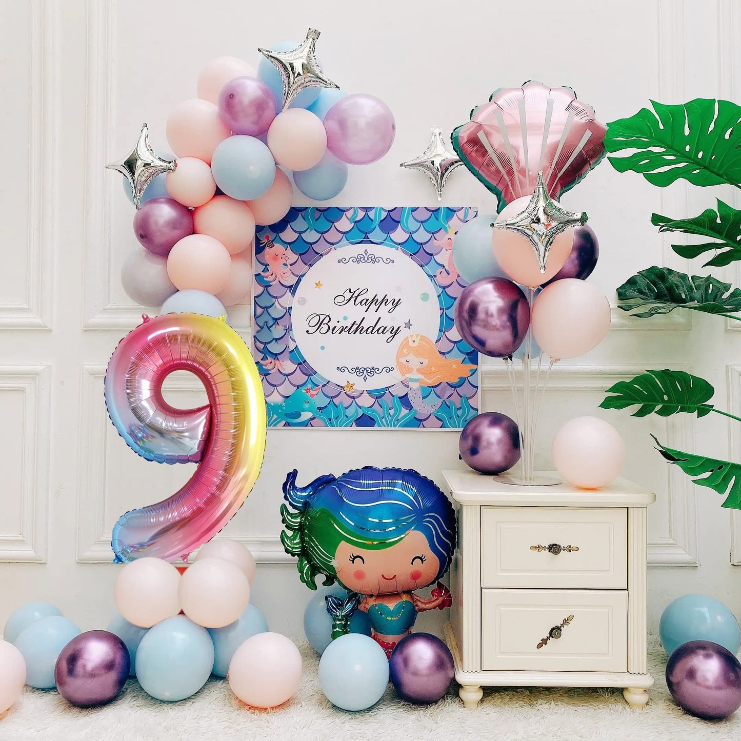 Smlpuame 40 Inch Number Balloons 0-9 Rainbow Gradient Large Number 9 Balloons, Digital Balloons For Birthday Party Celebration D