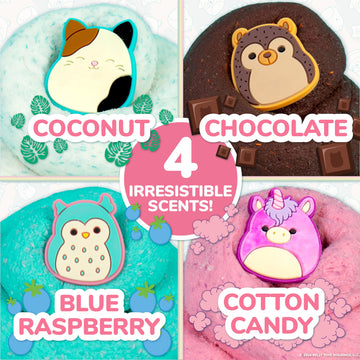 Original Squishmallows Premium Scented Slime, 4-Pack, 8 Oz. Fluffy Slime, 4 Scented Slimes, 8 Fun Slime Add Ins, Pre-Made Slime For Kids, Great 6 Year Old Toys, Super Soft Sludge Toy