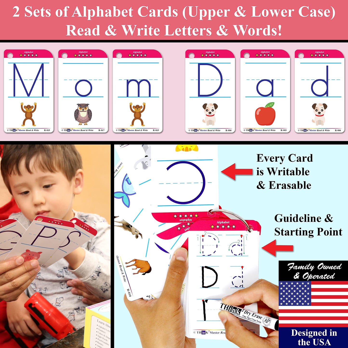 THINK2MASTER Premium Laminated Alphabet & Sight Words Flash Cards, PreK & Kindergarten, Multicolor, Model Read-001, Includes Dry Erase Markers