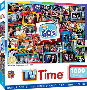 MasterPieces - 1000 Piece Jigsaw Puzzle, Nostalgic 60s TV Shows Collage, Retro Entertainment Fun for Adults, Family, Kids, Non-G