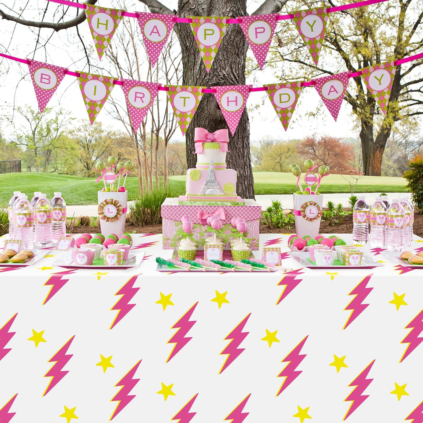 AellasNervalt 3Pcs Preppy Pink Lighting Bolt Party Tablecloths Plastic Rectangle Table Covers Disposable Y2k Tablecloth for Girl