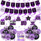 Purple 50Th Birthday Decorations For Women Men Purple Black 50Th Birthday Banner Hanging Swirls 50Th Birthday Balloons Happy 50Th Birthday Cake Topper For Purple Cheer To 50 Years Party Supplies