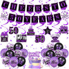 Purple 50Th Birthday Decorations For Women Men Purple Black 50Th Birthday Banner Hanging Swirls 50Th Birthday Balloons Happy 50Th Birthday Cake Topper For Purple Cheer To 50 Years Party Supplies