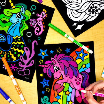 Stuff2Color Unicorn Joy Velvet Coloring Posters - 6 Pack, Black and White, Fun Arts and Crafts for Kids, Toddlers, and Girls