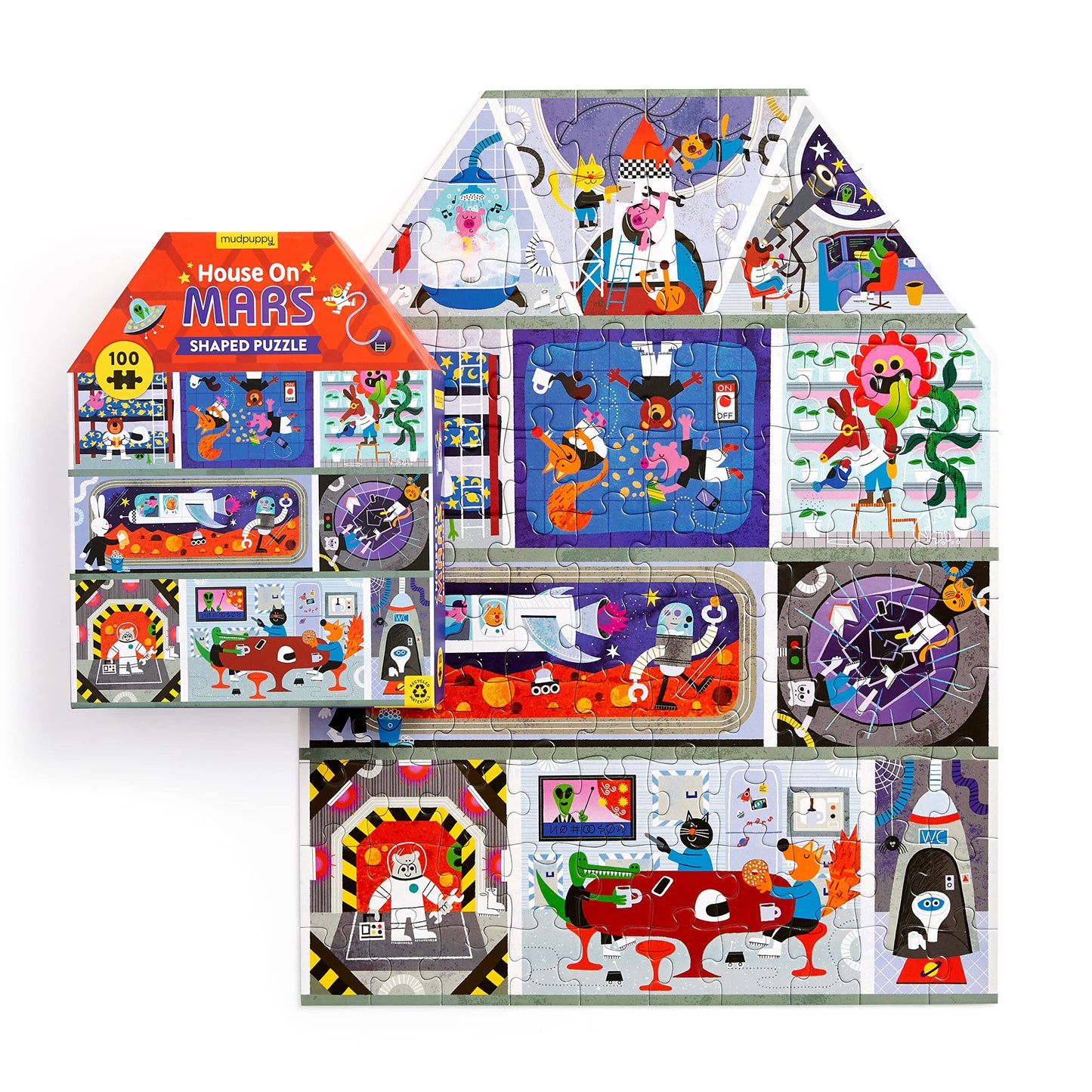 Mudpuppy House On Mars 100 Piece House-Shaped Puzzle
