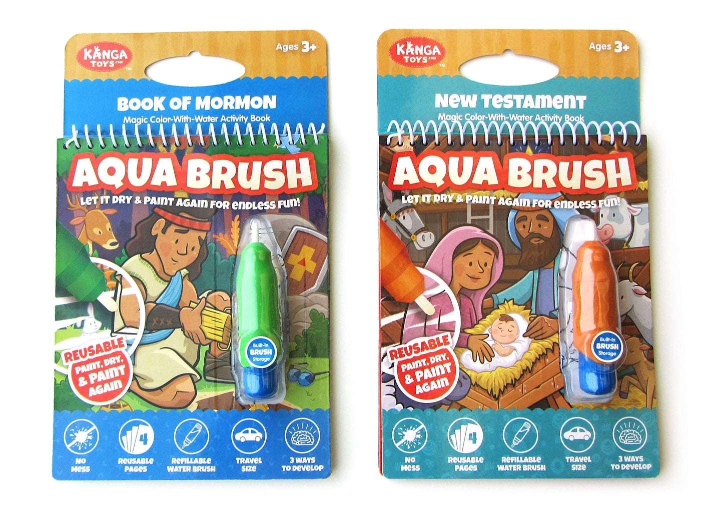 Kangatoys Water Reveal Coloring Scripture Books For Kids. 2 Pack Book Of Mormon And New Testament Bible Stories: Preschool, Elem