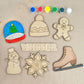 Cliths 7 Pcs Wooden Winter Painting Kit For Kids & Toddlers EcoFriendly Holiday Craft Activity With 6 Festive Shapes (Snowman, 