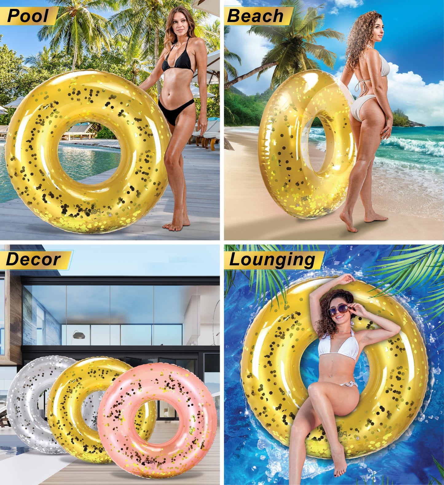 Cota Global Inflatable Gold Pool Float - enhanced Confetti Round Pool Float  Inflatable Swimming Tube Pool Ring Float for Kids and mature-themeds  Heavy Duty Floating Tube for Pool  Beach  or Lake - 48 Inches