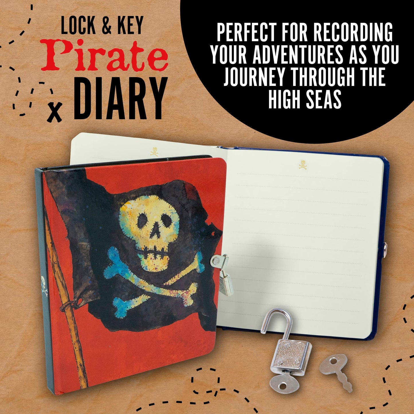 Peaceable Kingdom Pirates 6.25' Lock And Key, Lined Page Diary For Kids