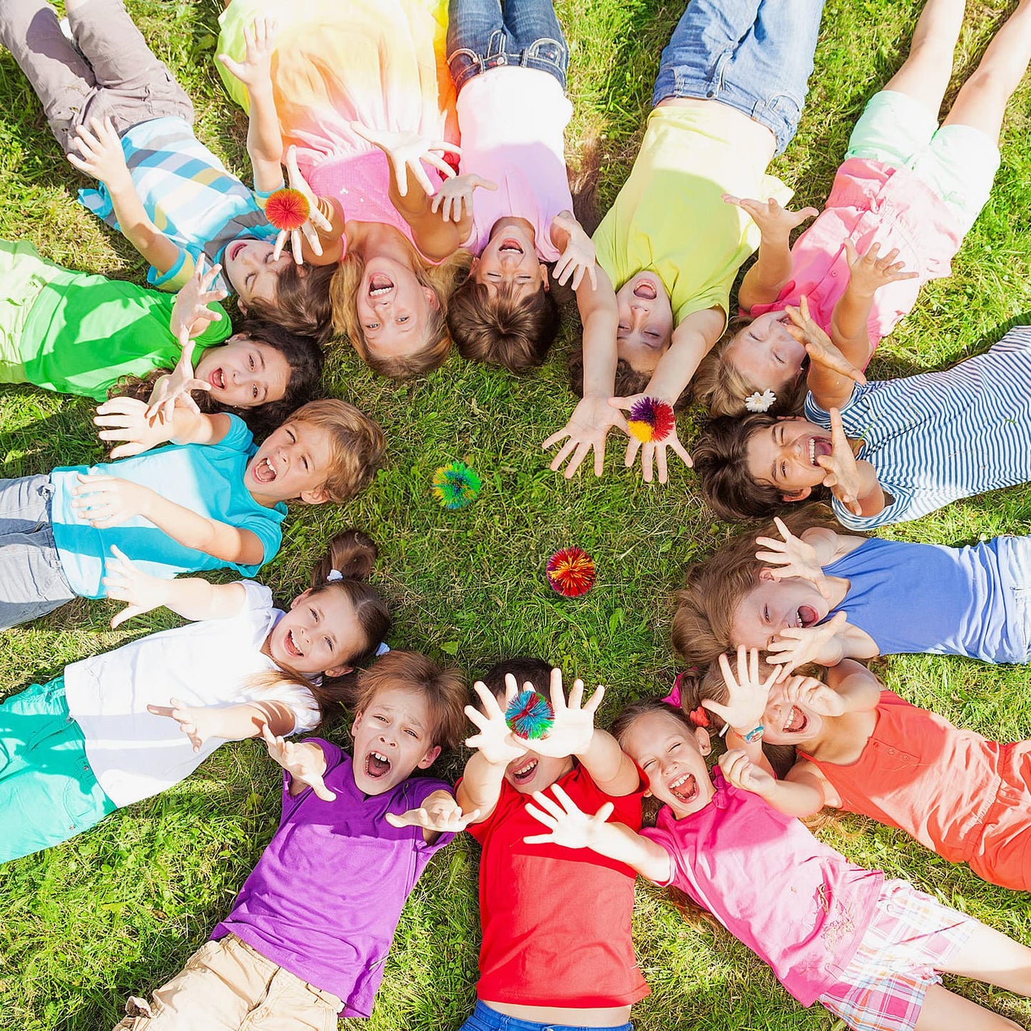 Hibery 5 Pack Monkey Stringy Balls, Great Sensory Toys Stress Balls, Rainbow Pom Bouncy Balls Games 90S Toys Fun Party Favor