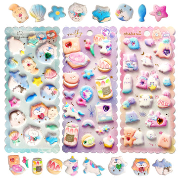 Funblast Kawaii Stickers Set  3 Sheets, 50 Pcs Puffy Stickers For Kids, 3D Cute Sticker, Foam StickerS For Kids, Craft Sticker