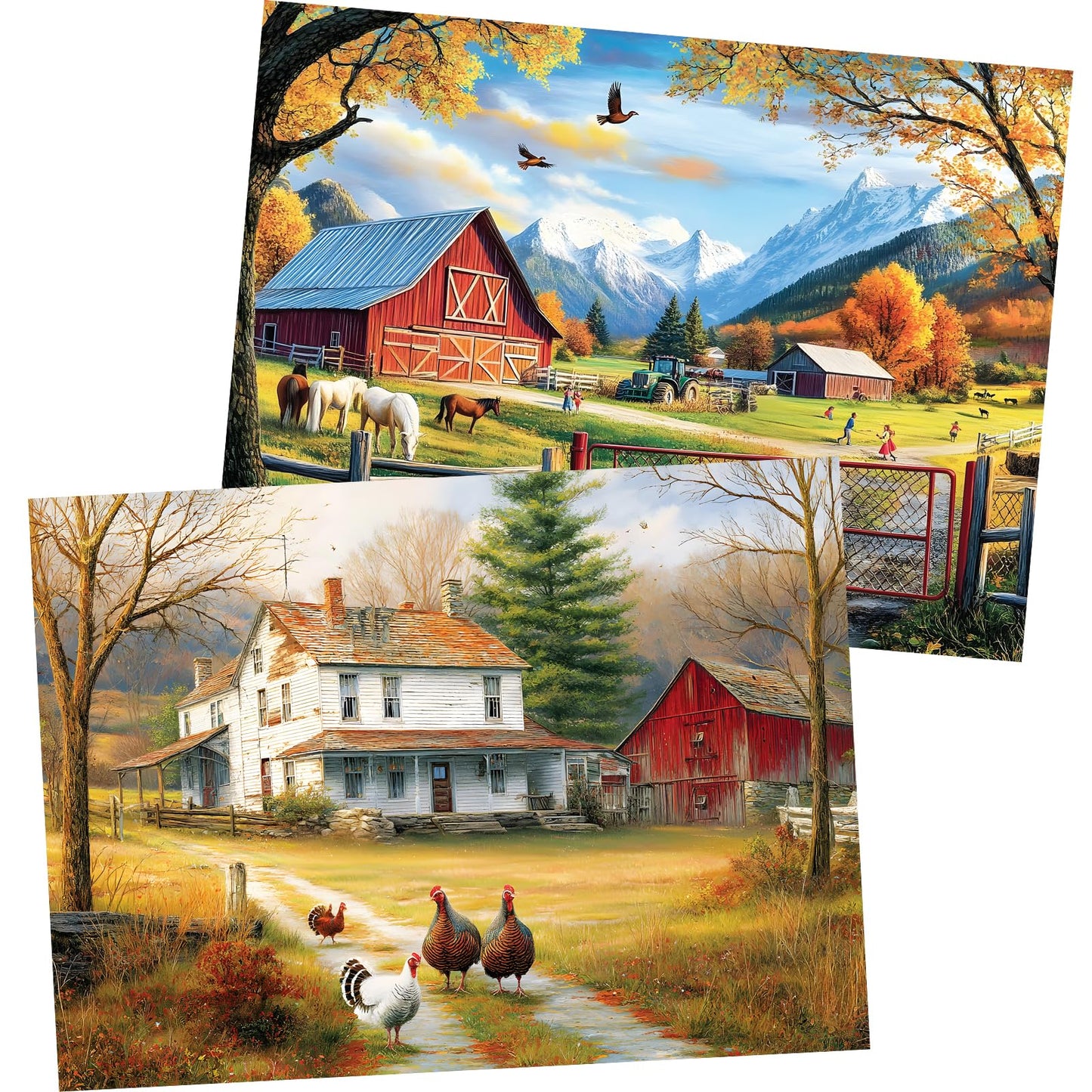 2 Pack 300 Pieces Puzzle for mature-themeds Autumn Puzzle Farm Jigsaw Puzzles 300 Pieces for mature-themeds Kids Seniors Countryside Jigsaw Puzzle enhanced Cardboard Puzzles for Tabletop Family Activity Gift