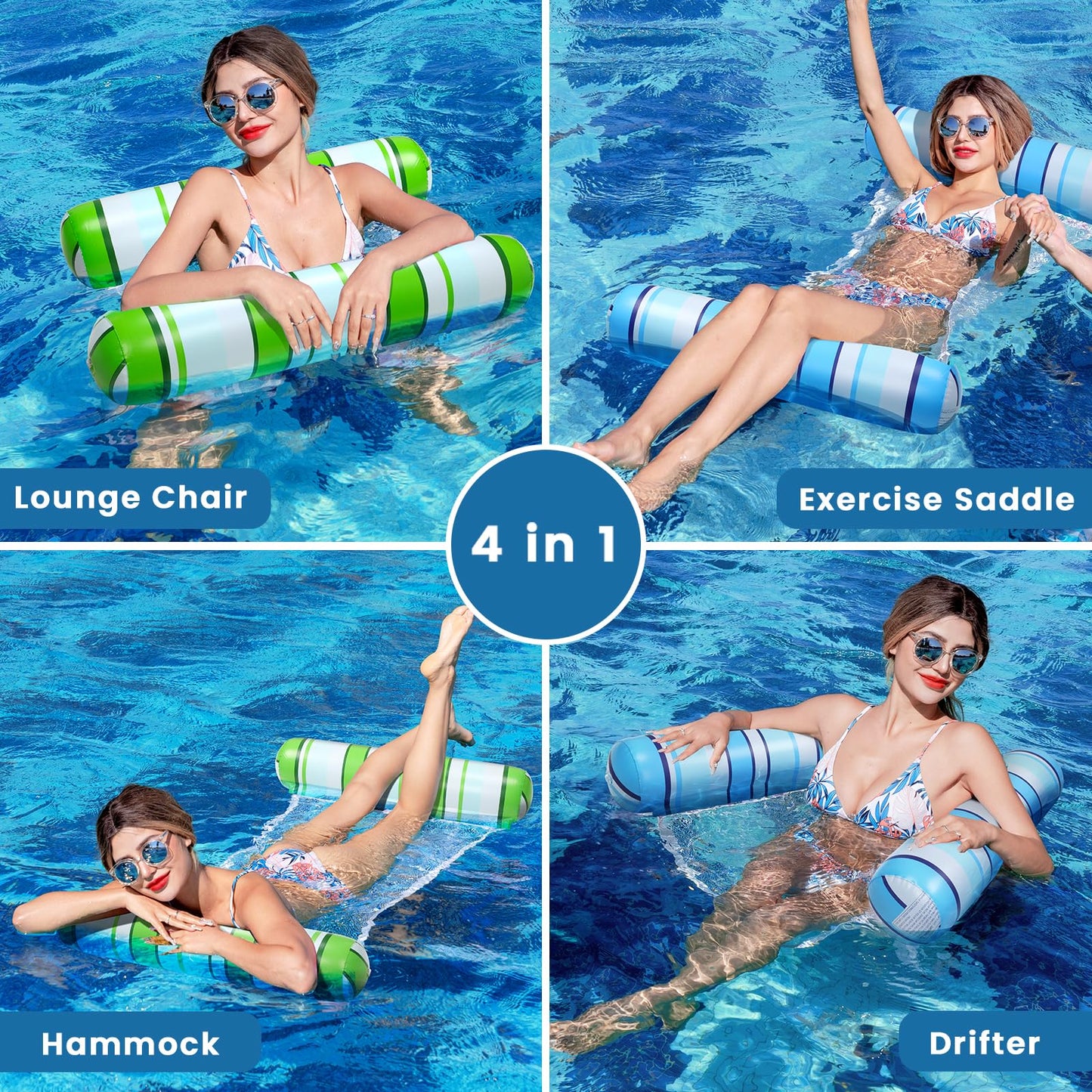 Pool Floats mature-themed  2 Pack Inflatable Pool Floats  4-in-1 Multi-Purpose Rafts Lounger Water Hck for Swimming Pool  Thick PVC Pool Floaties for mature-themeds Vacation