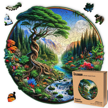 Leogor Mosaic Wooden Jigsaw Puzzles For Adults With Whimsical Pieces – 200 Piece Colorful Landscape Puzzle With Unique Animal-Shaped Wood Pieces – Medium 11.5'' X 11.2''