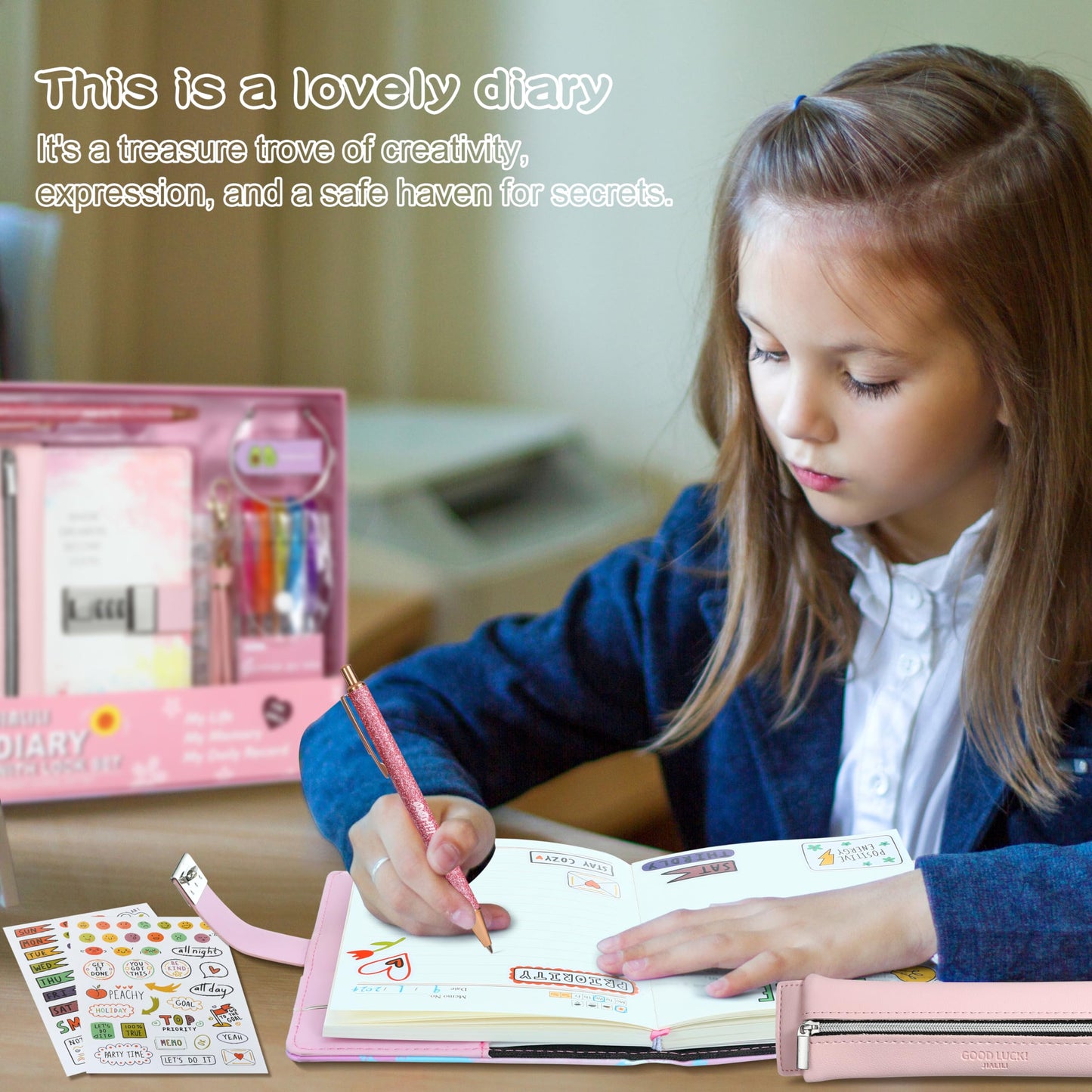 Jialili Diary With Lock For Girls, Birthday Gift Ideas For 8, 9, 10, 11, 12 Year Old, Kids Journals Set For Girls Ages 8-12 Teen