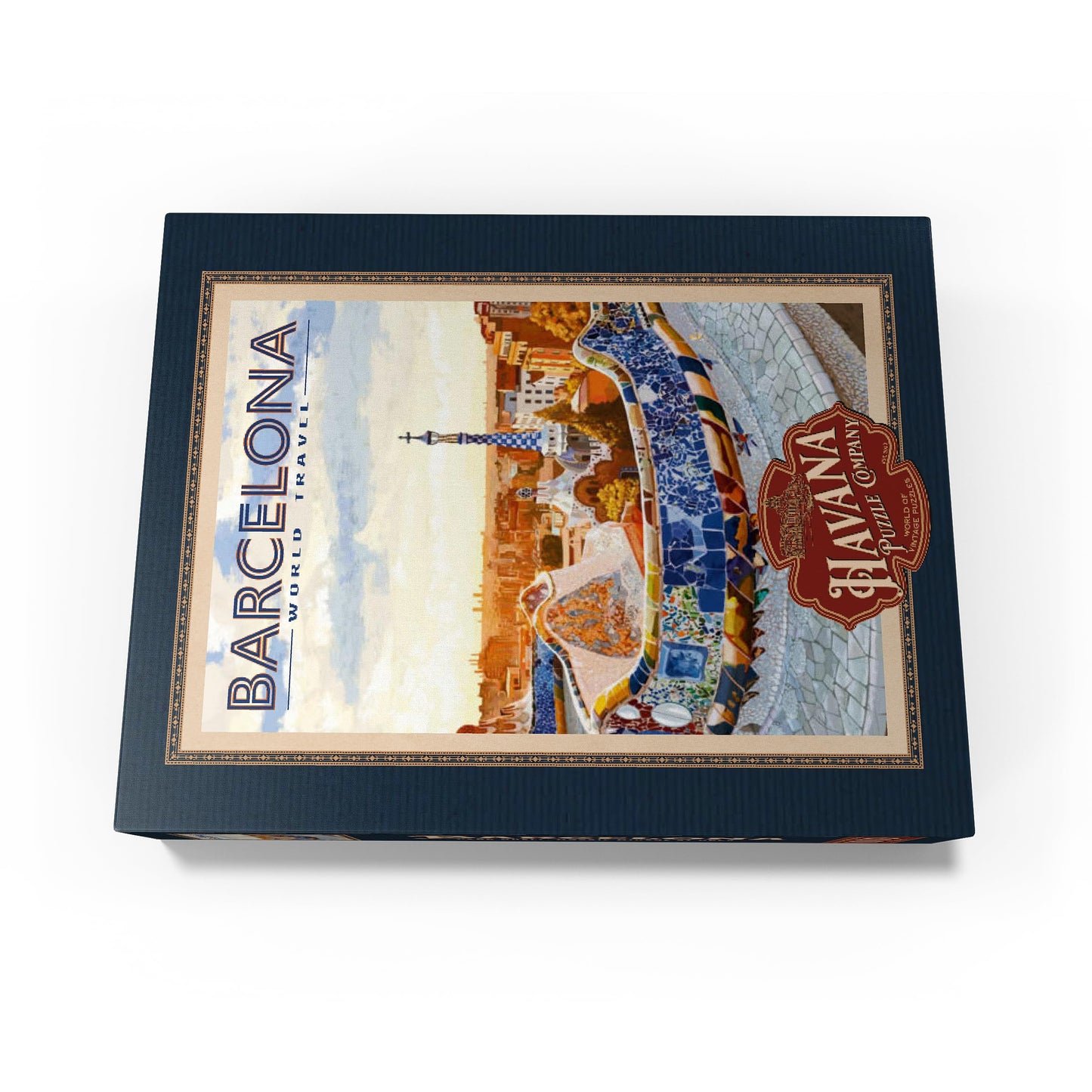 Mypuzzle Barcelona, Spain - Park Gell, Mosaic Mirage At Dusk, Vintage Travel Poster - Premium 1000 Piece Jigsaw Puzzle For Adult