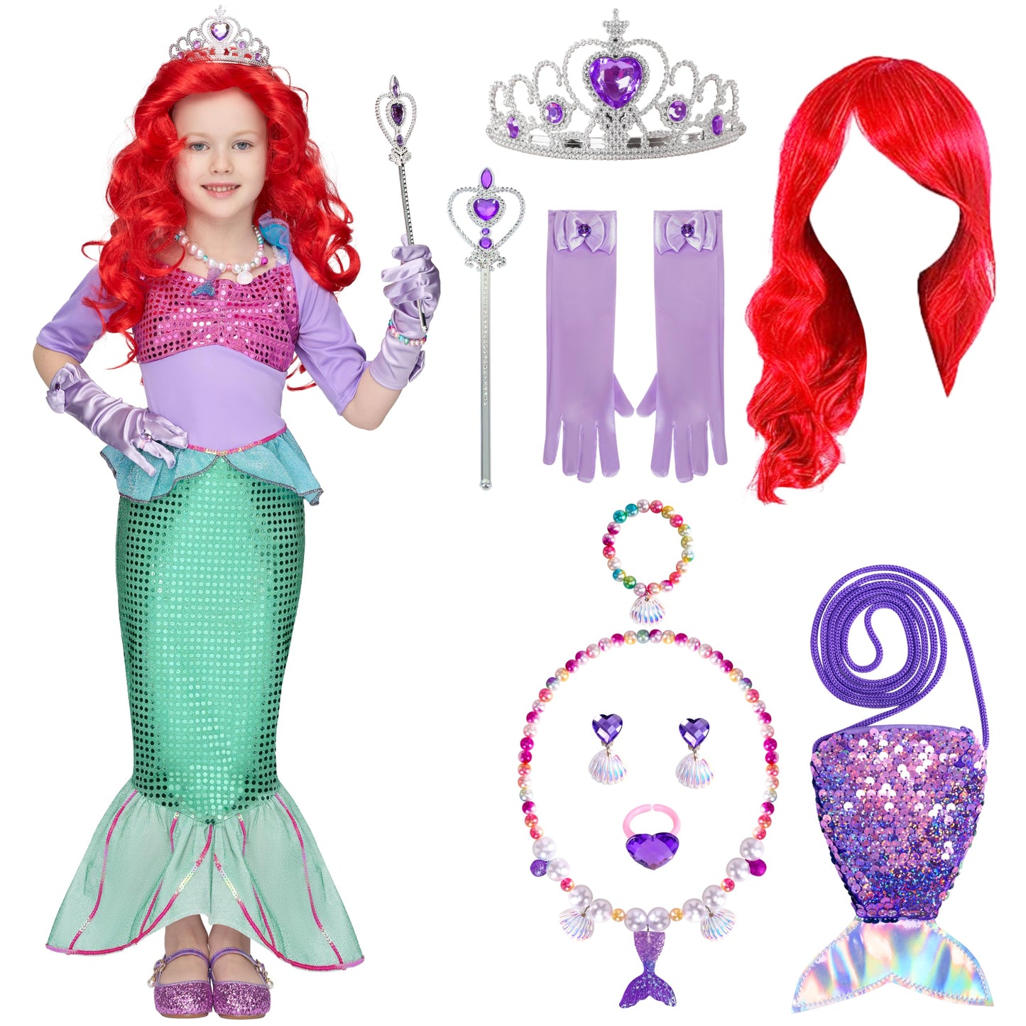 Spooktacular Creations Deluxe Mermaid Costume Set With Red Wig And Headband (Toddler (3-4))