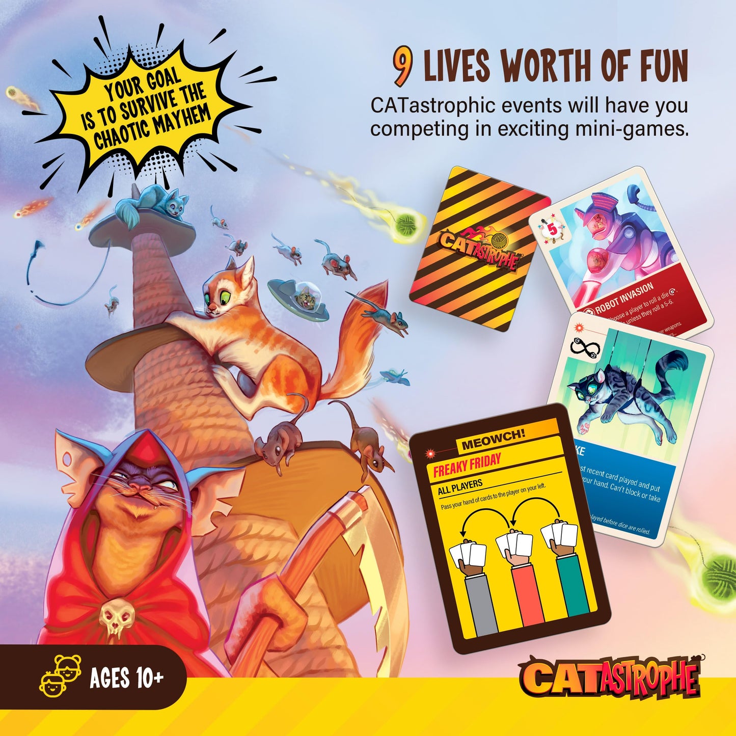 CATastrophe Board Game - CATastrophe A Game of 9 Lives, Easy to Learn, 2-6 Players, Ages 10+, Multicolor, Cardboard