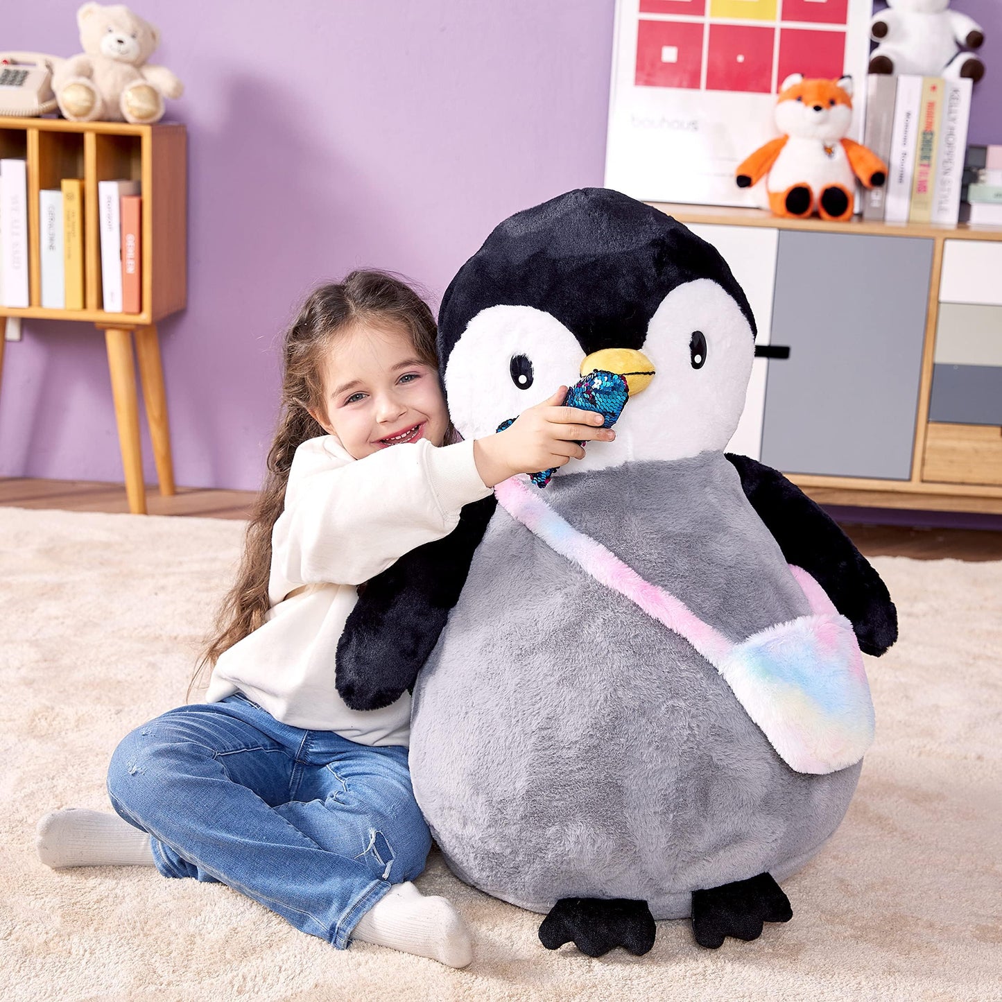 Ikasa Giant Penguin Stuffed Animal Plush Toy, 23' Big Cute Jumbo Soft Penguin Plushie For Kids Girls Boys Girlfriend Children