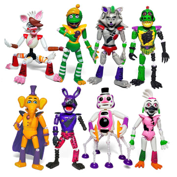 Toysvill 8 Pcs Inspired By Game Five Night Toys | Ultimate Custom Night | Fnaf Action Figure [Withered Bonnie, Orville, Mangle, Gator, Happy Frog, Roxanne Wolf, Chica, And Music Man]