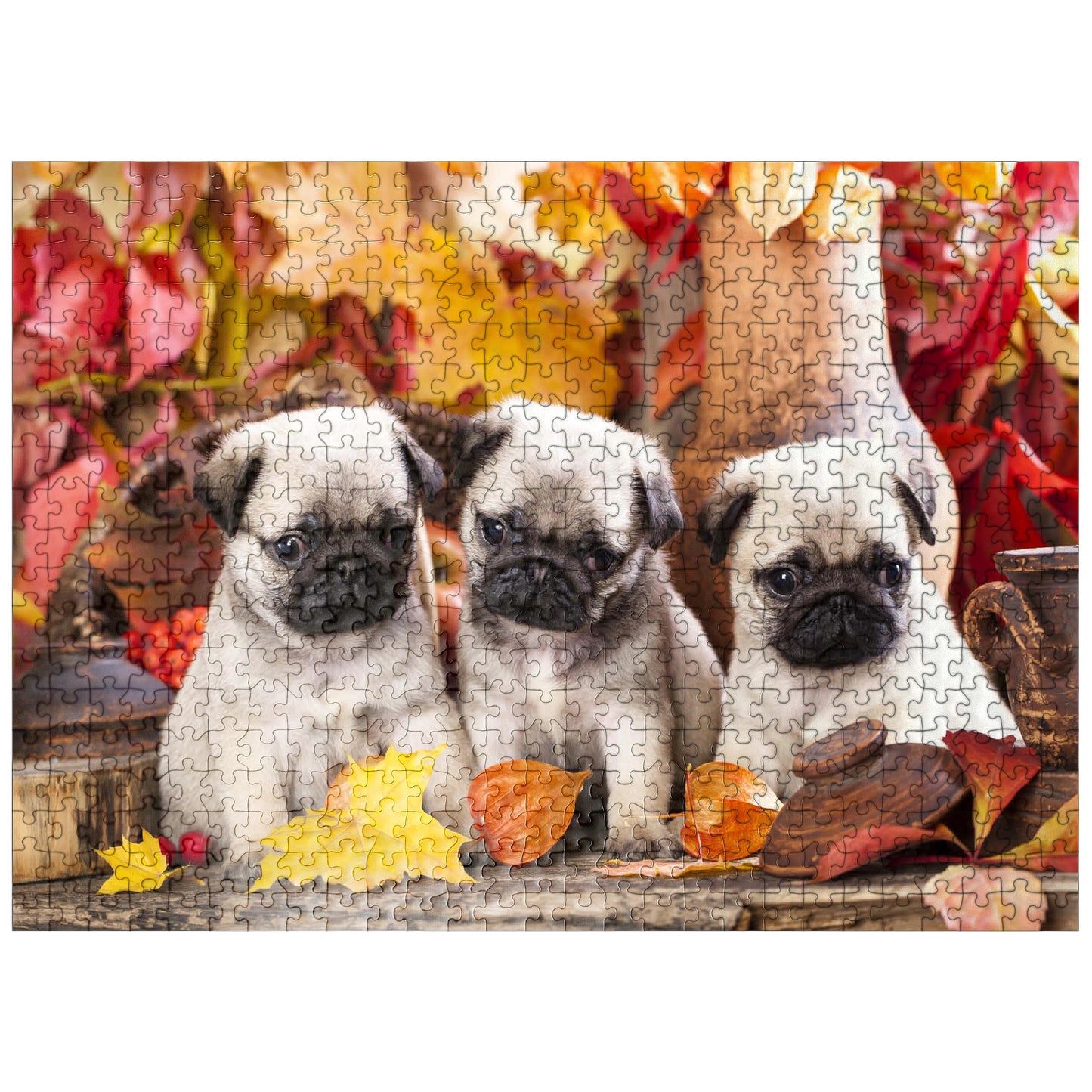 MyPuzzle Pug Puppies - enhanced 500 Piece Jigsaw Puzzle - Made in USA