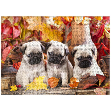 MyPuzzle Pug Puppies - enhanced 500 Piece Jigsaw Puzzle - Made in USA