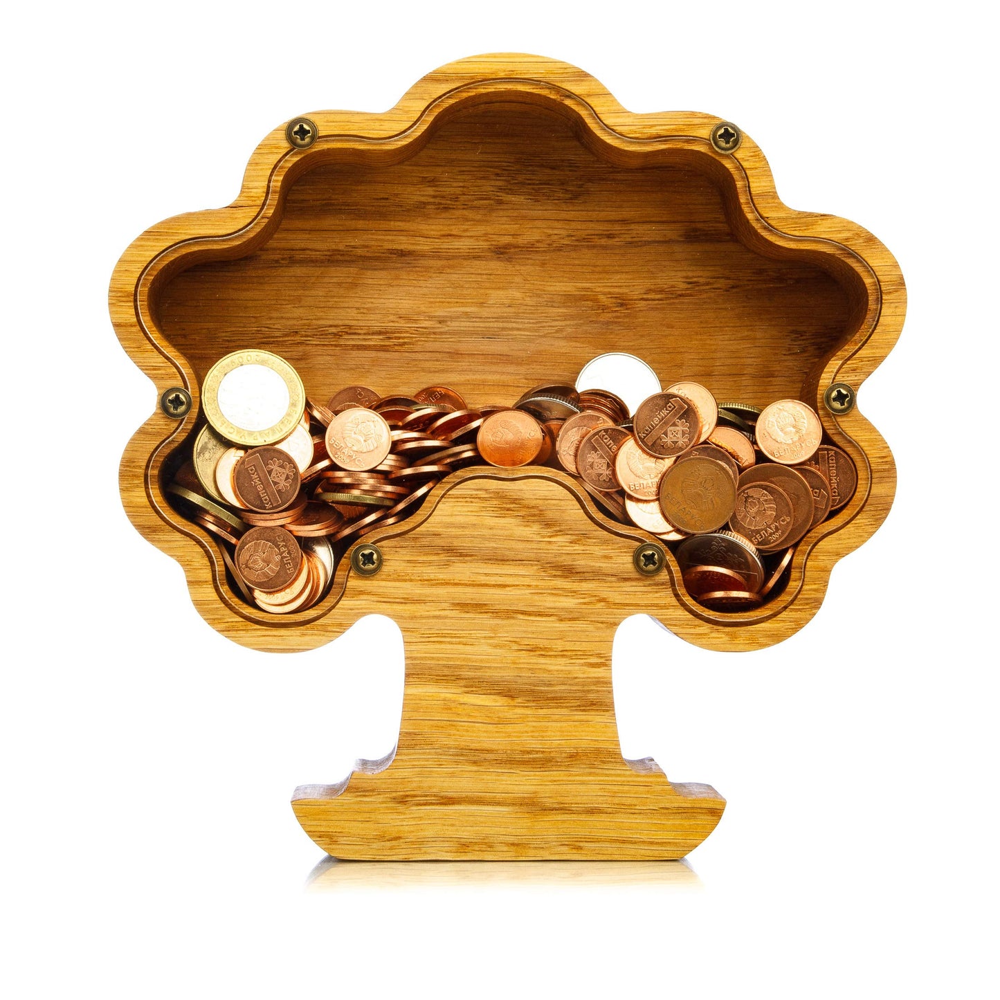 Wooden bonsai tree money box frame Piggy bank for mature-themed boy girl kid Wood Montessori gifts Personalise coin bank Tip jar Original family gift (Standard)