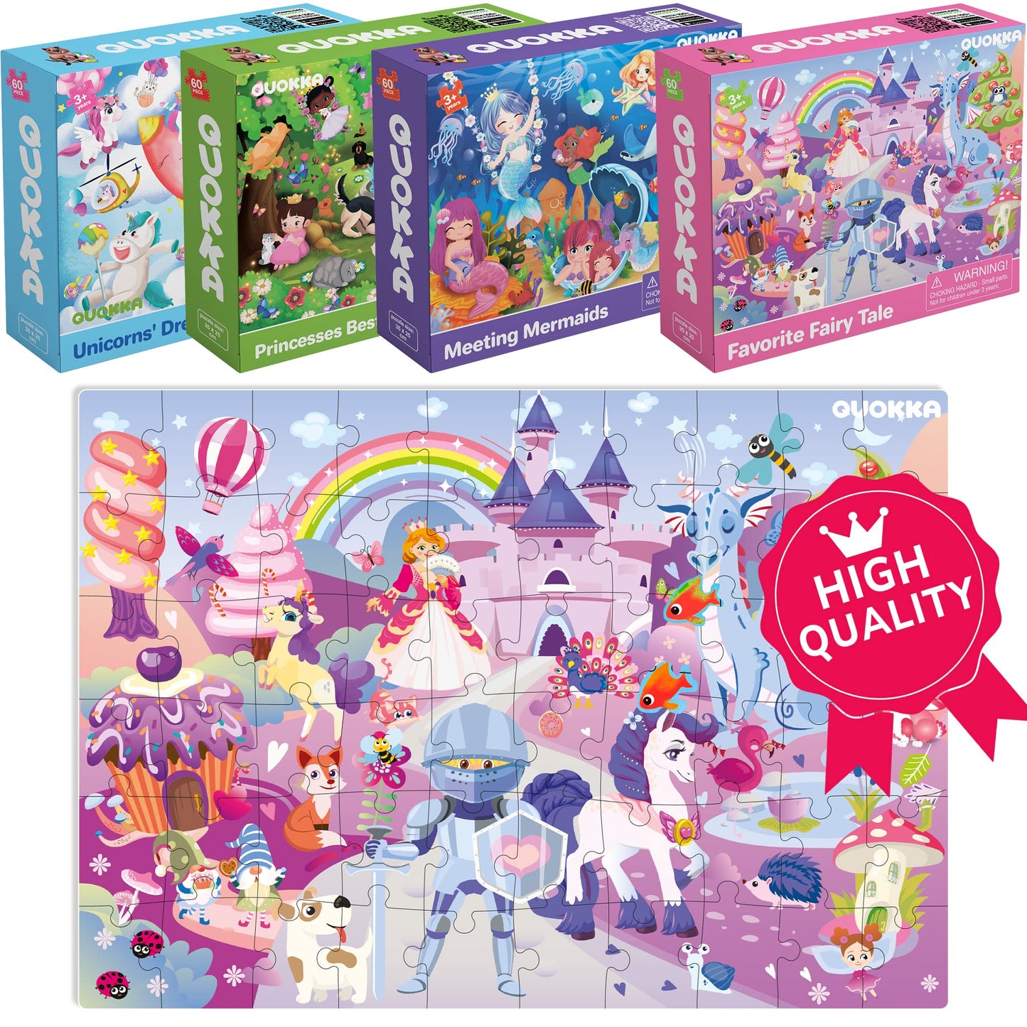 Quokka Puzzles For Kids Ages 4-6 - Set Of 4X60 Jigsaw Puzzles For Toddlers 3-5 - Unicorn Princess Animals Toys For Children 6-8 Yo - Gift Educational Game For Boys & Girls