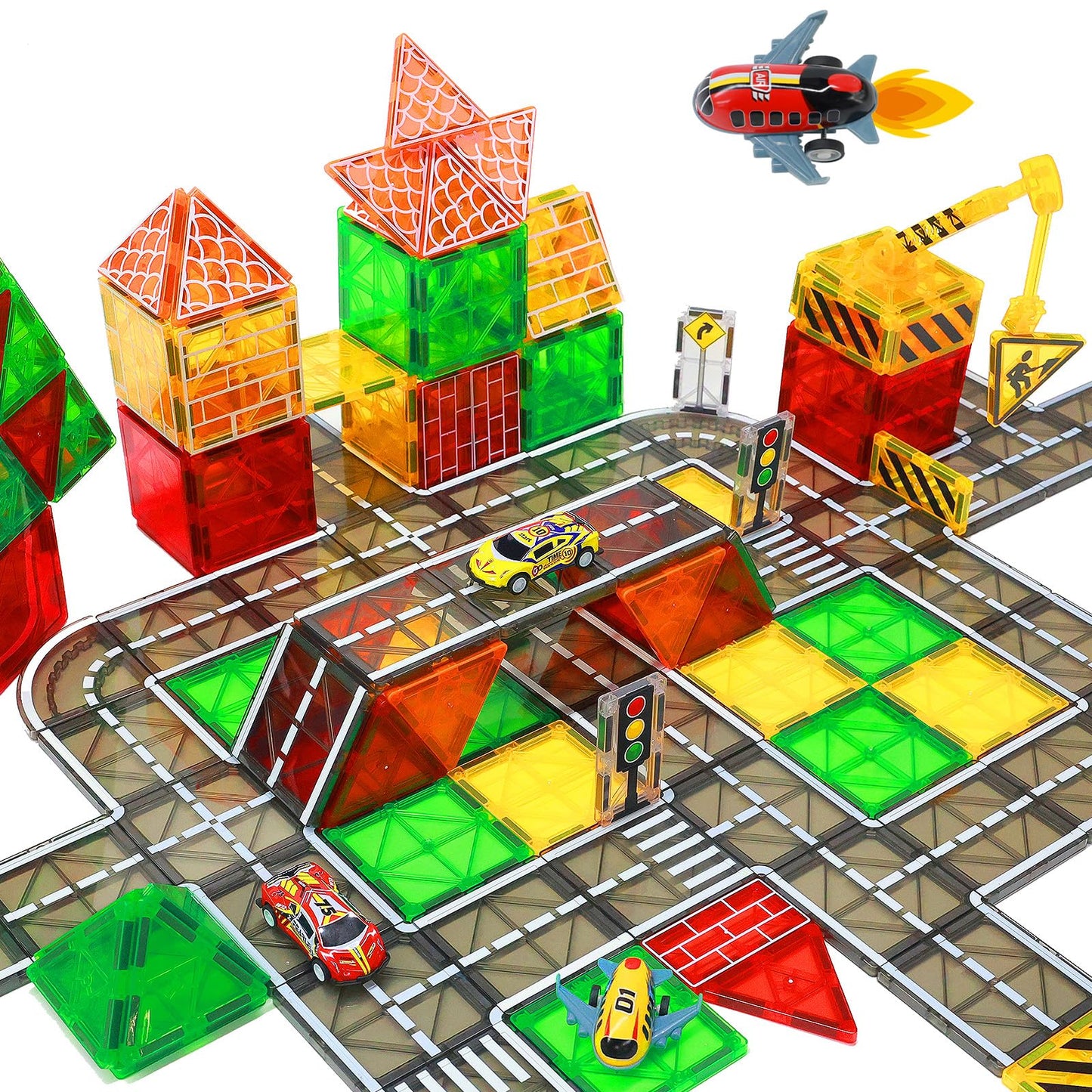 Lionfuny Magnetic Tiles, Magnetic Blocks Magnetic Road Tiles Set, Magnets Construction Toys For Kids Ages 3-5 4-8 8-12, Toddlers
