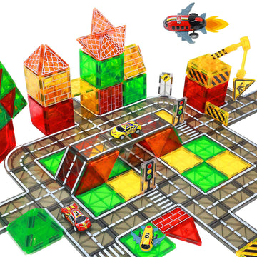 Lionfuny Magnetic Tiles, Magnetic Blocks Magnetic Road Tiles Set, Magnets Construction Toys For Kids Ages 3-5 4-8 8-12, Toddlers