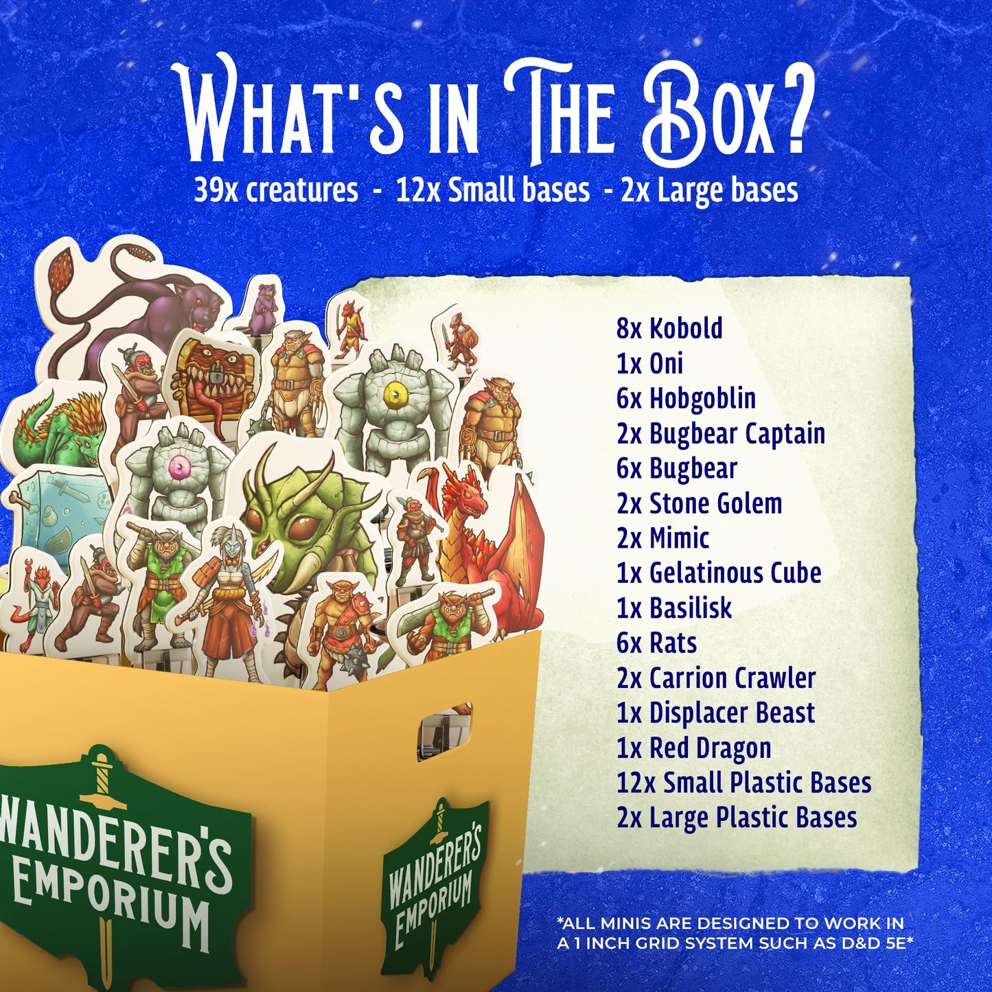 Wanderers Emporium DND Miniatures Starter Set - Ruthless Pack, 39 Minis, 28mm-32mm Scale, Cardboard Bases