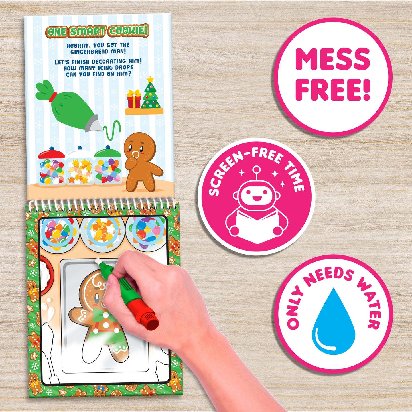 Scentco Holiday Water Magic (2 Pack - Candy Cane & Gingerbread) - Patented Gourmet Scented Reusable Water Reveal Activity Books